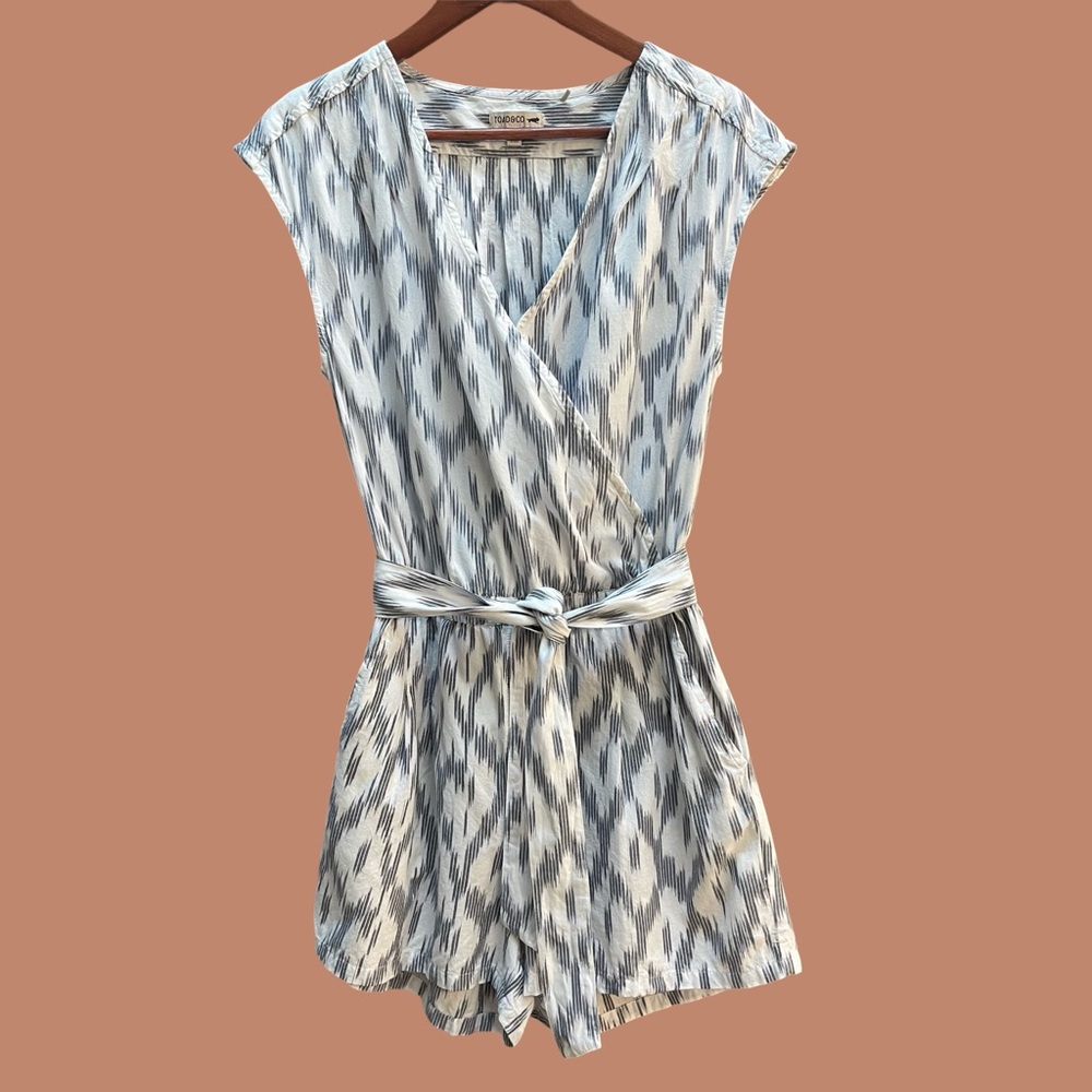 Toad&Co Shakti Organic Cotton Boho Romper • Ikat-Style • Size S